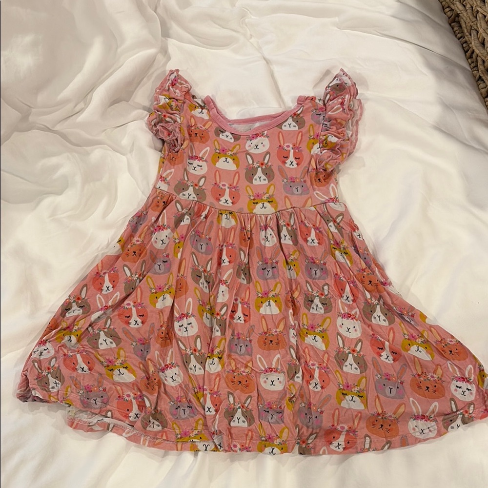 Little Sleepies Pink Bunny Print Twirl Sundress